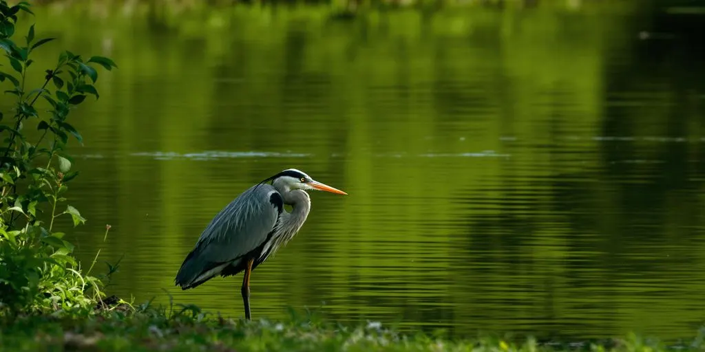 Ein Fischreiher am Wasser, bereit zum Fangen von Fischen.