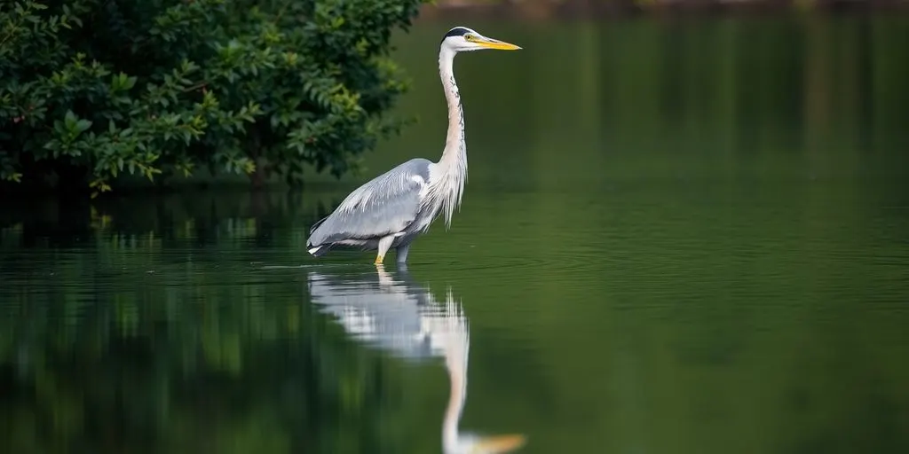 Ein Fischreiher, der im Wasser steht.