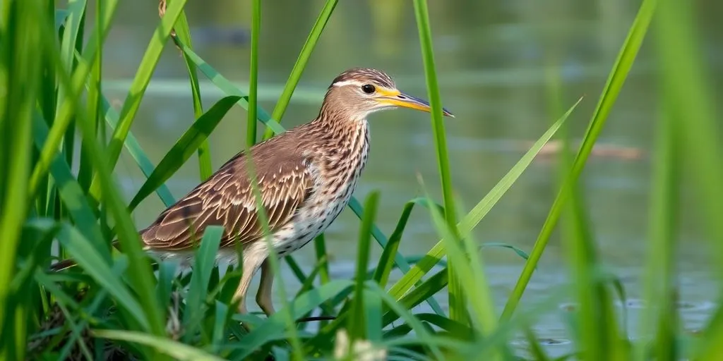 Zwergdommel im Schilf am Wasser.